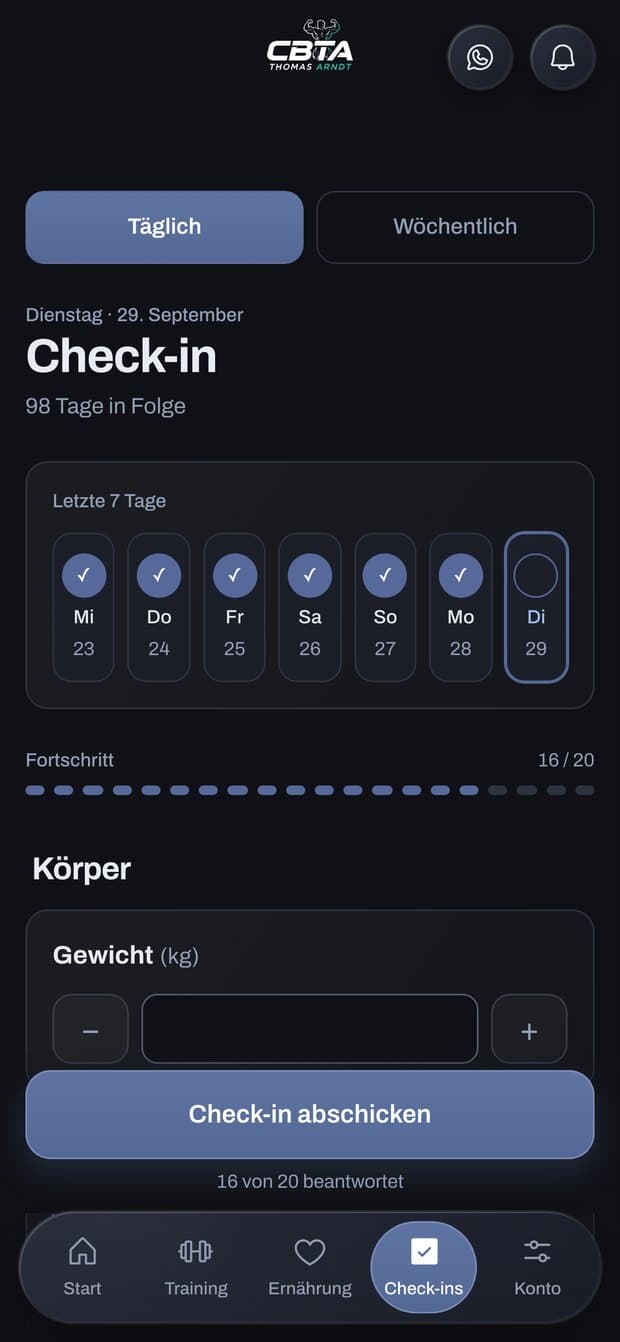 Täglicher Check-in in der cbta App