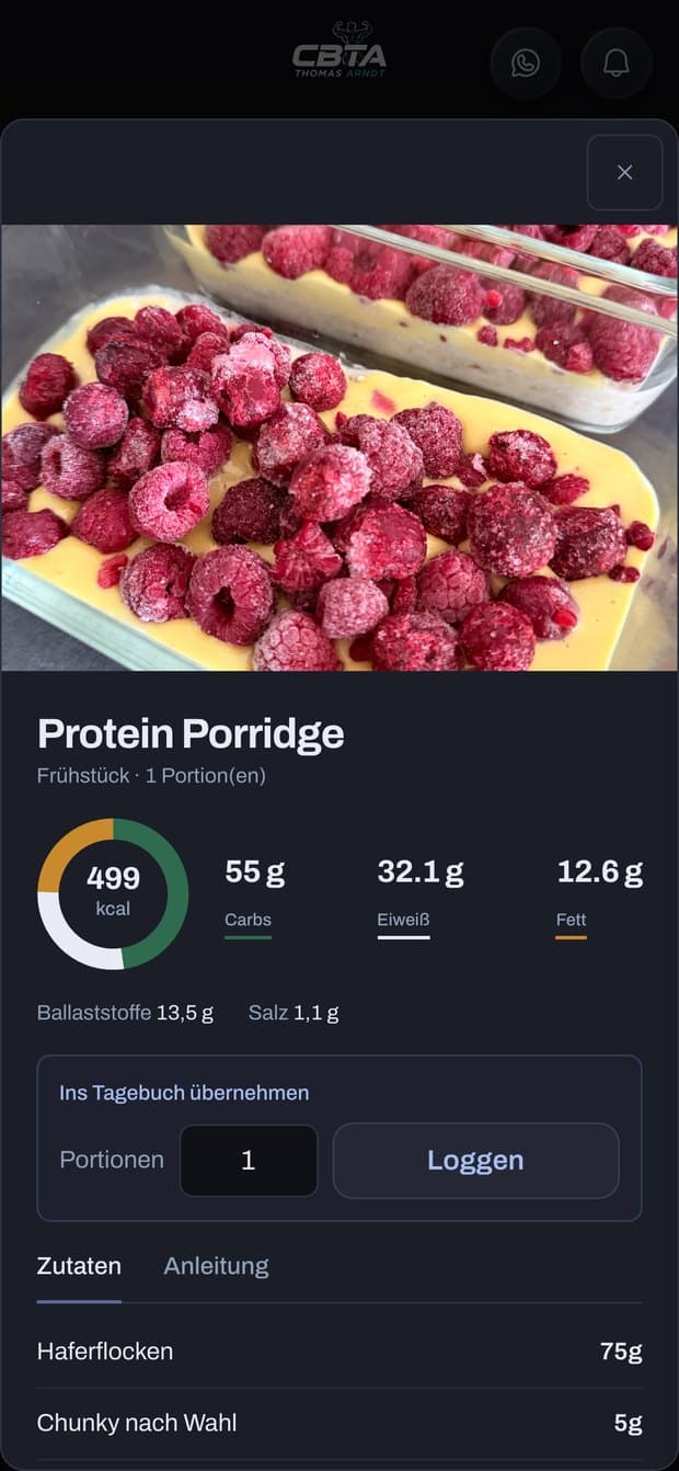 Rezept mit Makros in der cbta App
