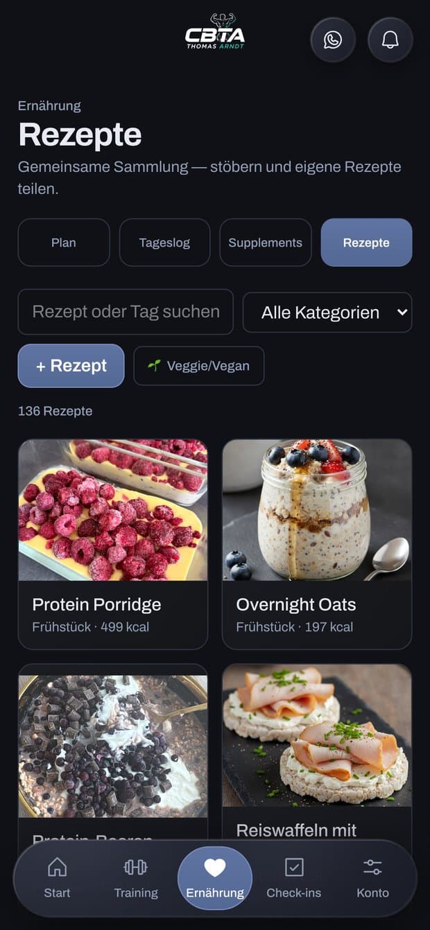 Rezeptsammlung in der cbta App